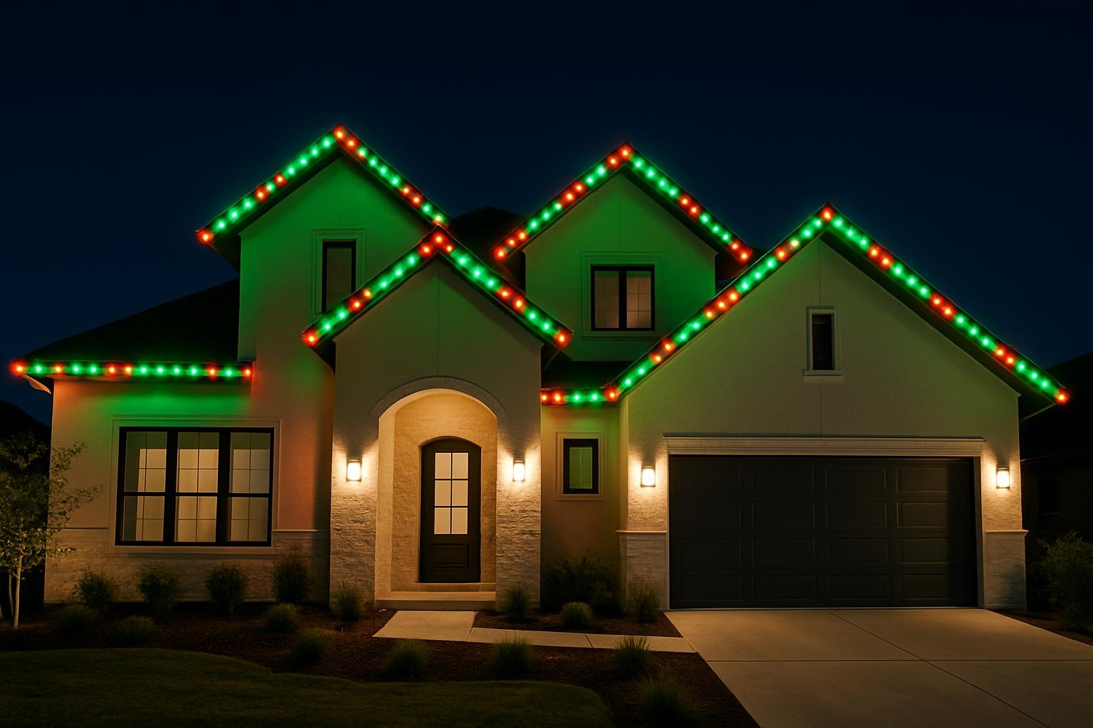luxury home in San Antonio featuring permanent LED roof lights