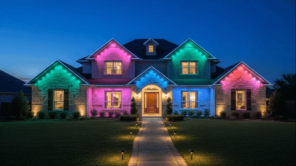 Eufy Permanent smart holiday roof lighting installation in San Antonio showcasing festive illumination techniques.