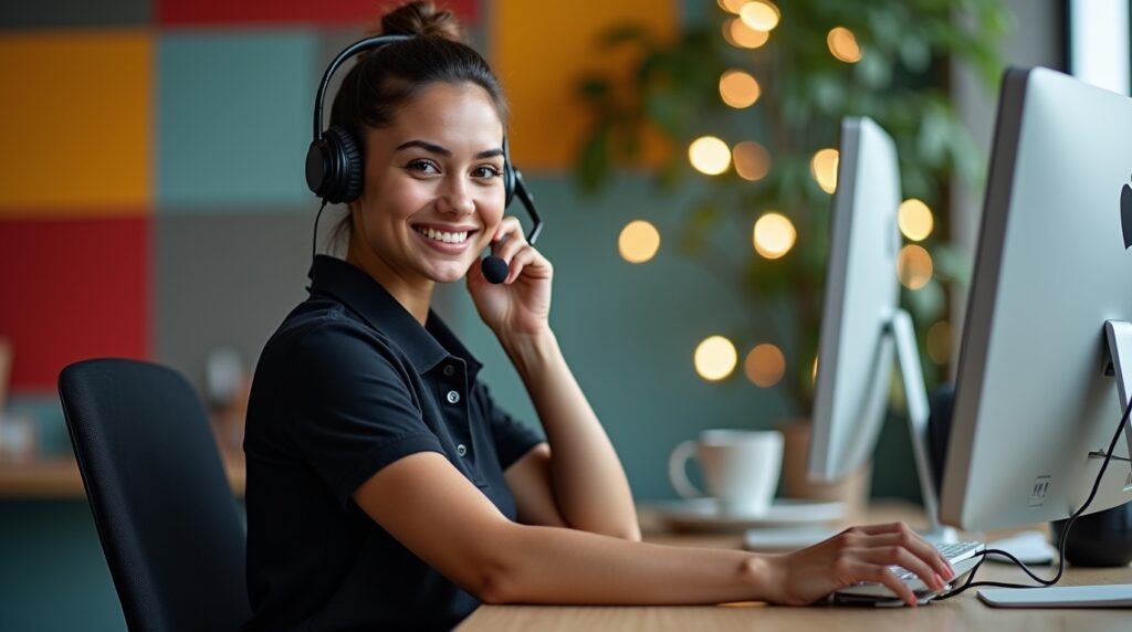 SA Holiday Lighting staff in an office setting, showcasing admin personnel engaged in planning and coordination activities.