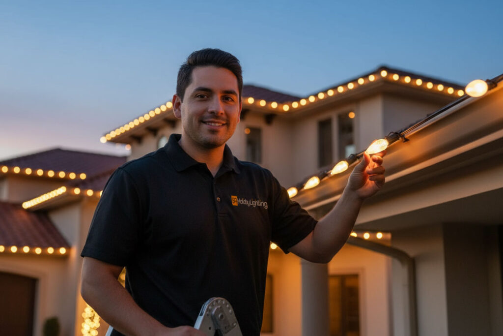 Holiday C9 LED lights featuring cool-to-touch design, durability, and maintenance inspection services in San Antonio