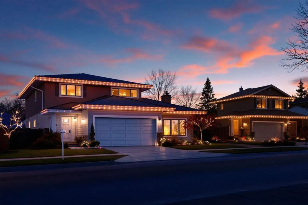 Comparison of holiday light priority booking options in San Antonio showing pricing tiers and service features