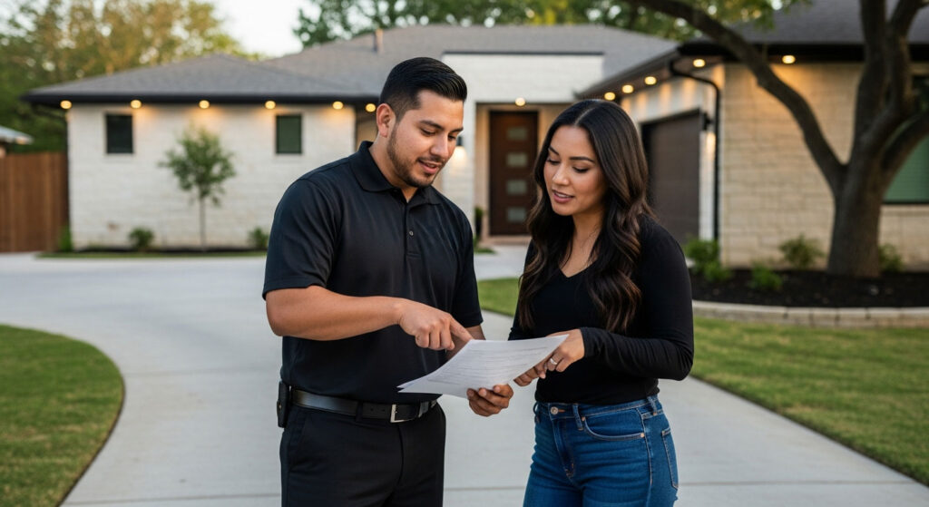 Professional holiday lighting cost consultation in San Antonio with decorative Christmas lights displayed