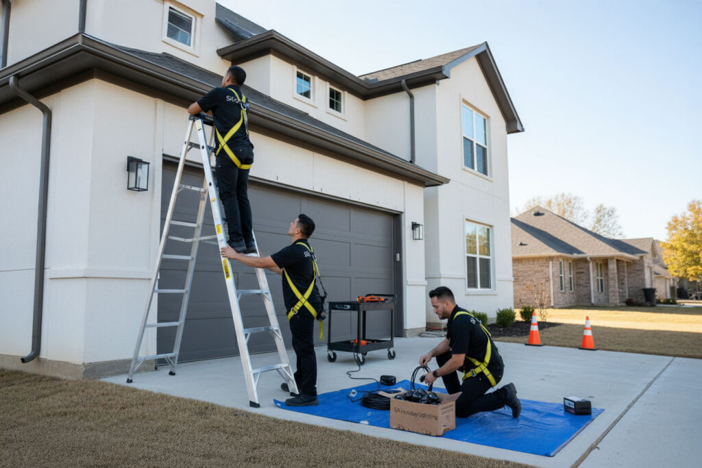Professional holiday lighting maintenance service in San Antonio ensuring your seasonal display stays bright and beautiful