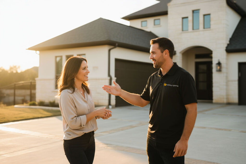 Professional holiday lighting pricing consultation service in San Antonio