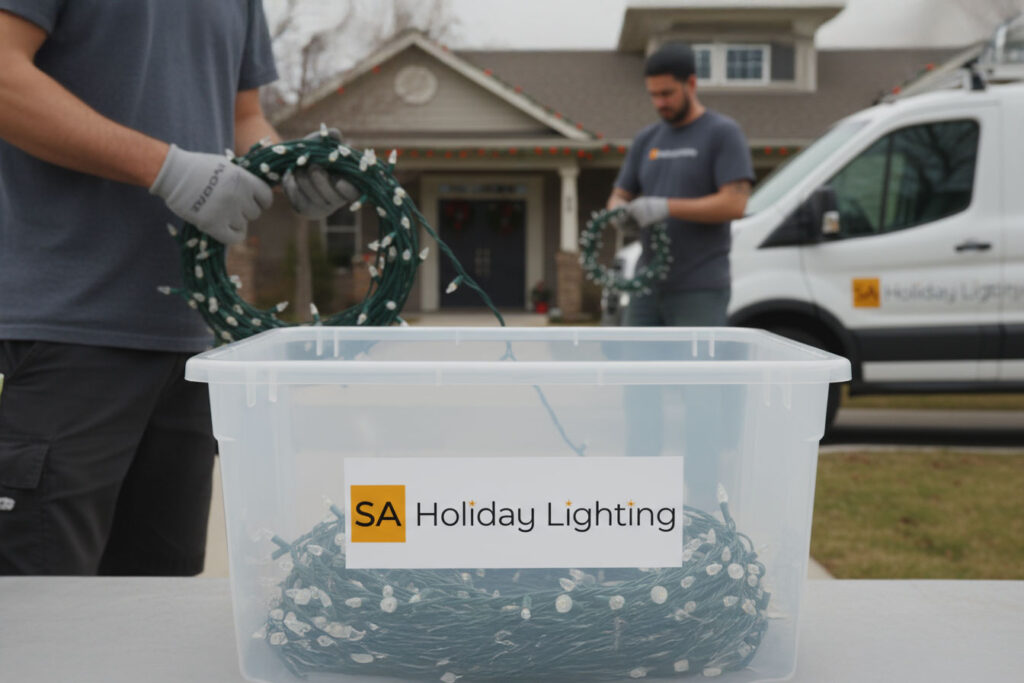Professional holiday lighting removal and storage service in San Antonio