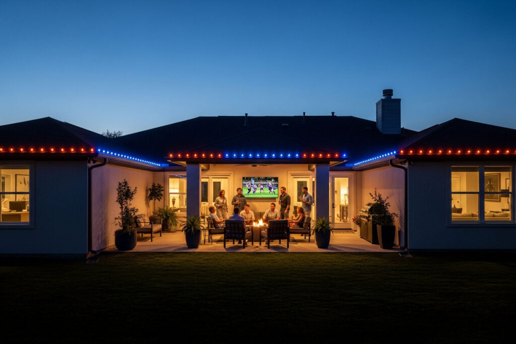 Permanent red and blue LED Christmas lights installation in San Antonio