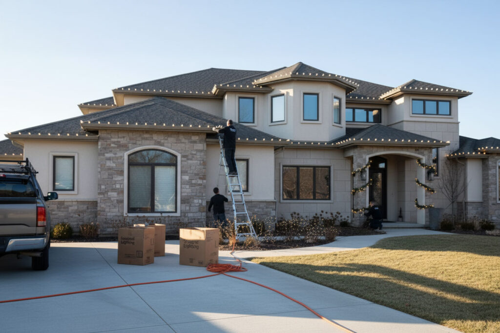 Seasonal Christmas light installation service for homeowners in Helotes